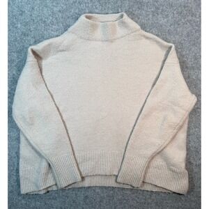 Cable‎ Stitch Womens Oversized Mock Neck Sweater Beige Knit Pullover Small